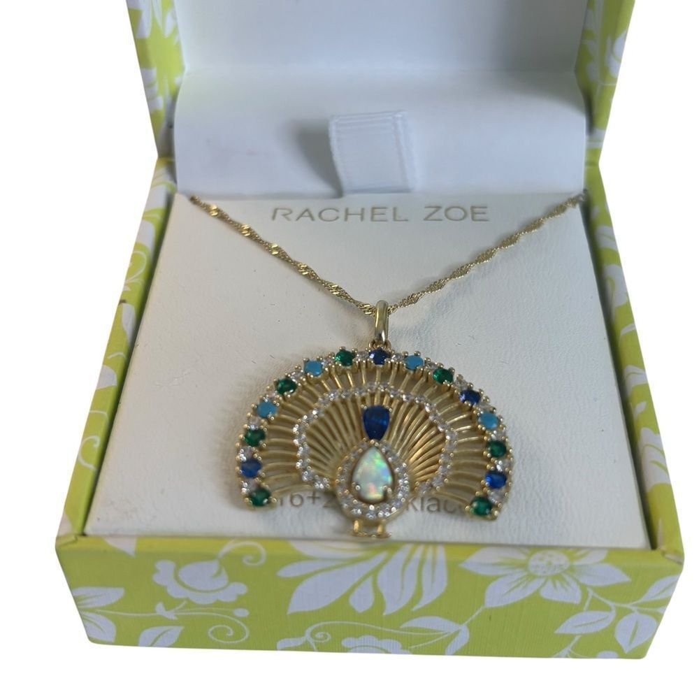 Rachel Zoe Beautiful Sterling Silver Jeweled Peacock Pendant Necklace.